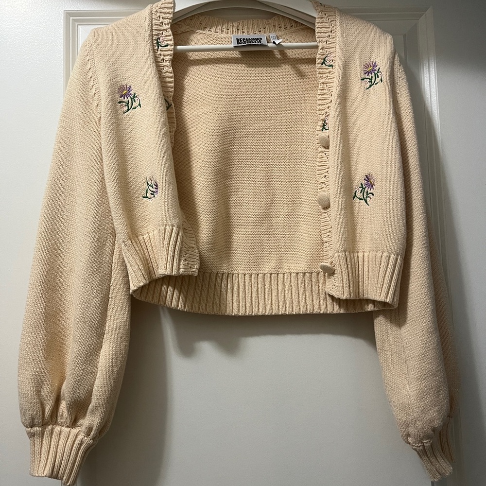 Reclaimed Vintage Cream Floral Cardigan with Embroidered Flowers